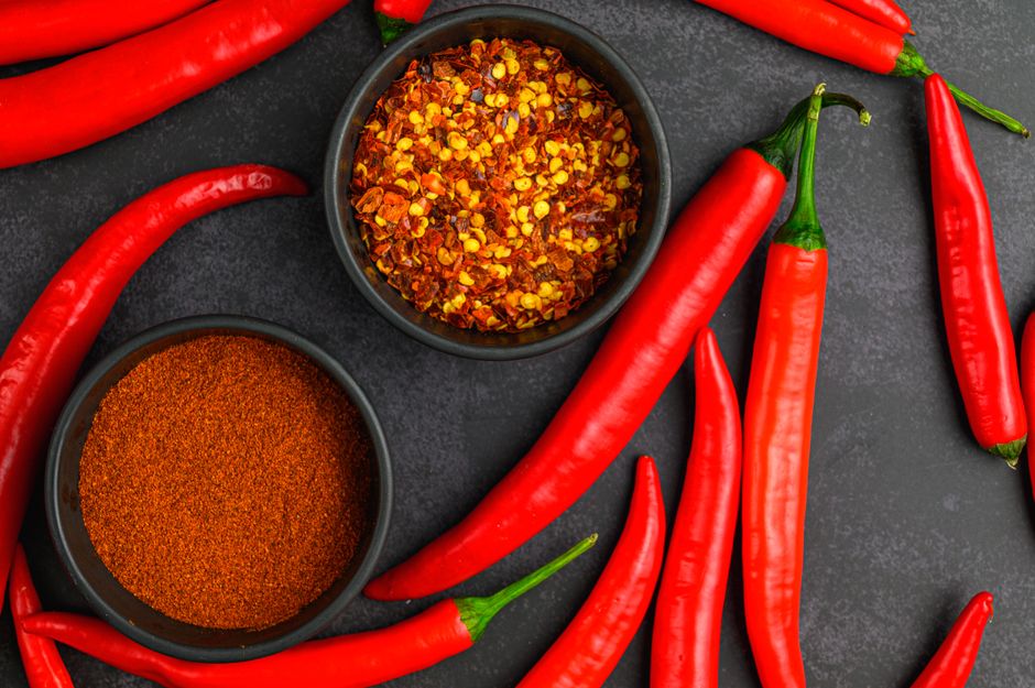 Erős chili pehely — chili pehely közeli fotó